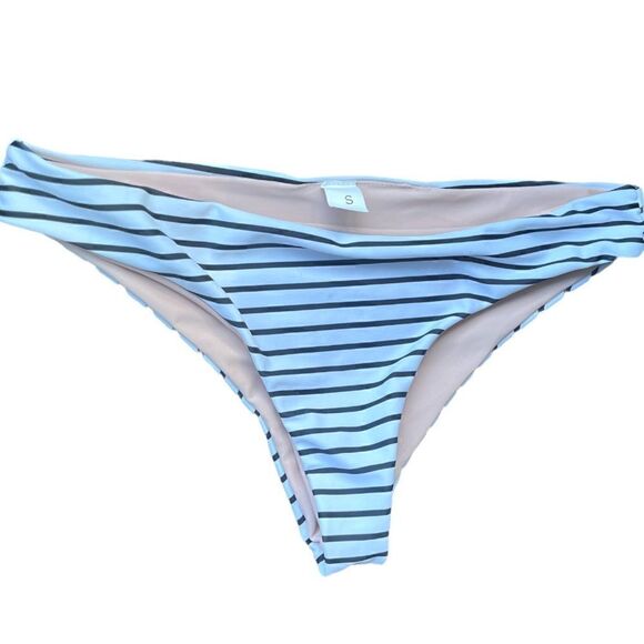 BLACK STRIPED WHITE BIKINI BOTTOMS SMALL - Picture 3 of 7